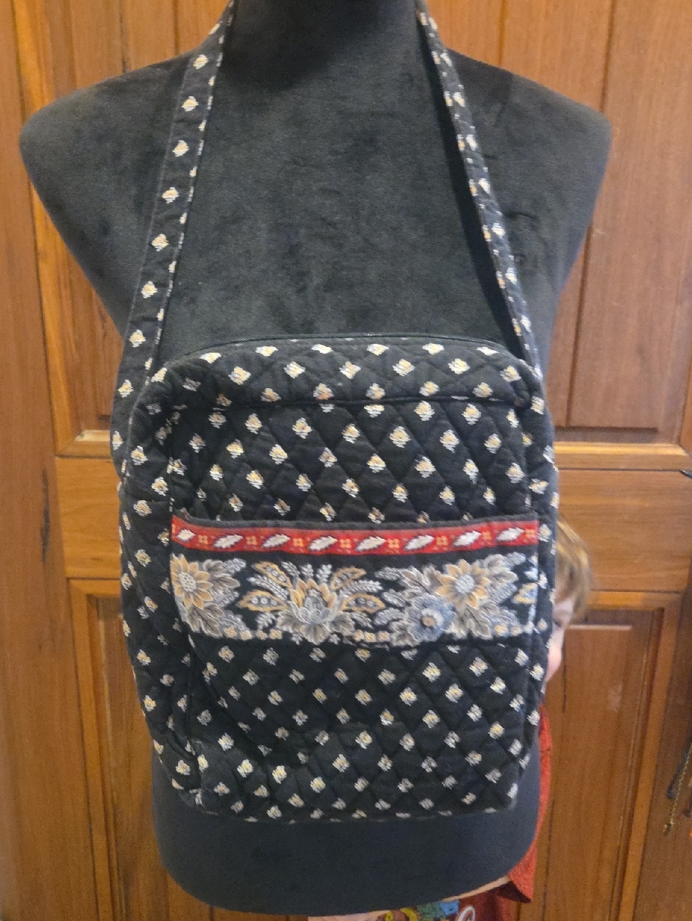 Vera Bradley Black Quilted Crossbody with Floral Band and Red Accent